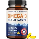 Dreifach Starkes Omega-3-Fischöl 1200 mg | EPA & DHA | Wildgefangen, Nachhaltig Gewonnen Omega-3-Fettsäuren | Premium Geruchsneutrale Omega-3-Kapseln | Beste Essenzielle Fettsäuren Weichkapseln