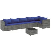 vidaXL 7-tlg Garten-Lounge-Set mit Kissen Grau Poly Rattan Modell 89