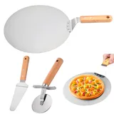 SPORWAY Pizzaschieber Pizzaschaufel 10 Zoll / 25,5 x 25,5 cm: Pizza Schieber Edelstahl in Lebensmittelqualität mit14 cm Holzgriff, Pizzaschieber mit Pizzaschneider und Kuchenschneider Pizza Zubehör