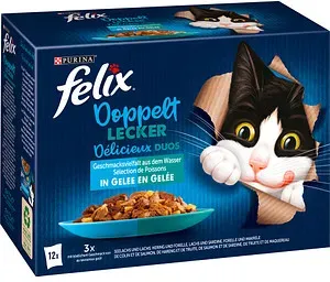 felix® Katzen-Nassfutter Doppelt lecker Délicieux duos Geschmacksvielfalt aus dem Wasser 12x 85,0 g