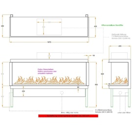Muenkel design wall fire electronic PRO FLR 1670 [Opti-myst Elektrokamineinsatz Wandeinbau]: Glasscheibe links + rechts - ohne Dekoholz - Mit Heizu...