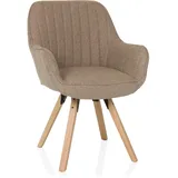 hjh living Esszimmerstuhl drehbar Scandi Soft Polsterstuhl Armlehnstuhl mit Beinen aus Buche, bequem gespolstert, Stoffbezug Beige