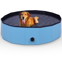 Hundepool Swimmpingpool für Hunde (Ø120cm x 30cm) Rutschfester Boden und Ablassventil - Faltbar aus PVC - Bällebad - Stabile Wand