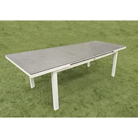 TEICO 7-tlg. Alu Gartenmöbel Set weiß ausziehbarer Tisch mit stapelbaren Stühlen - Weiß