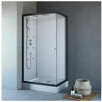 Dusche-24 Komplettdusche Komplettdusche 110x80 cm mit Fronteinstieg, BxT: 110x80 cm, Einscheibensicherheitsglas, inkl. Regenwalddusche und Massagedüsen weiß