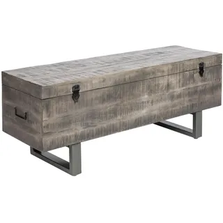 invicta INTERIOR Industrial Truhenbank Factory LOFT 115cm Mangoholz grau Sitzbank mit Stauraum Holzbank Truhe