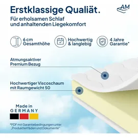 AM Qualitätsmatratzen | Premium Visco-Topper | 100x210 cm | 6 cm Höhe | Matratzentopper | 100/210 | Viscoschaum Topper | Memoryschaum