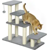 Verstellbare Katzen- Und Hundetreppe, 3 Bis 4 Stufen Mit Sisal-kratzbaum, Maße 70 X 32 X 68 Cm, Grau