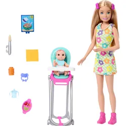 Barbie Skipper Babysitters Inc. und Spielset, enthält Puppe, Baby und Essenszubehör, 10-teiliges Set