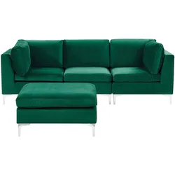 3-Sitzer Sofa Samtstoff grün mit Ottomane EVJA