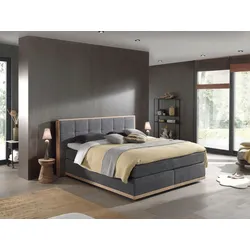 Boxspringbett Vinton, aus massiver Eiche, verschiedene Härtegrade, steel, , 92471259-0 Luxus-Microfaser Vintage   Polyester   Topper Premium