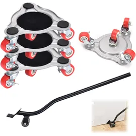 Lomhyve Möbel Transportrollen Set,Möbel Transportroller 360 Grad Drehbar Rads,Langlebige ABS-Räder mit Fußbremse,Charge de 400 kg Transportrollen 4 Stück+1 Heber