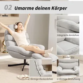 Homcom Relaxsessel mit Hocker Chenille 0 x 0 x 0 cm Cremeweiß drehbar