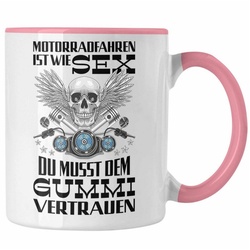 Trendation Tasse Trendation – Motorradfahrer Geschenk für Männer Motorrad Tasse mit Spruch Kaffeetasse für Biker Herren Papa rosa
