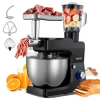 Multifunktionale Küchenmaschine Elektrisch 1500 W Mit Edelstahlschüssel (7,8 L) & Mixbecher (1,5 L), Knetmaschine Teigmixer Mit 6+p Geschwindigkeiten & Knethaken & Schneebesen & Rührbesen