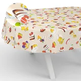 Wachstuch-Tischdecke Tischdecke abwaschbar Wachstuch Garten-Tischdecke Outdoor Indoor Oval 240x140cm Schnittkante Nachtisch Beige