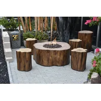 AGABA GmbH Gardenforma Sitzgruppen -Set: Gas Feuerstelle Manchester aus Faserbeton in Baumstammoptik, redwood & 4x Hocker rot