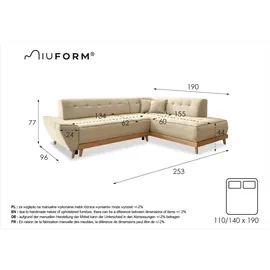 miuform Ecksofa mit Schlaffunktion Dazzling Daisy ¦ türkis/petrol ¦ Maße (cm): B: 253 H: 77
