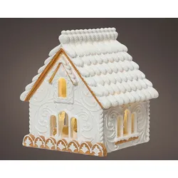 Lumineo LED Deko Haus beleuchtet 10cm Keramik Weiß / Warmweiß