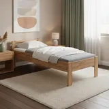 skølm Fenrir Massivholzbett 90x200 cm – Einzelbett aus massiver Eiche – Seniorenbett mit erhöhtem Einstieg – Holzbett Natur geölt – Bettgestell 51 cm hoch – Bettrahmen aus Holz mit Bettkopf