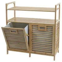 Mendler Bambus Badezimmerschrank HWC-N83, Wäschesammler Regal Badschrank, 2 Wäschekörbe 2 Regalböden FSC®-zertifiziert 88x81x33cm
