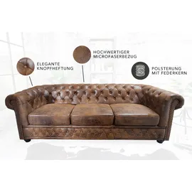 Riess Ambiente Chesterfield 3er Sofa 205cm antik braun mit Knopfheftung und Federkern