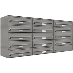 AL Briefkastensysteme Wandbriefkasten 14er Premium Briefkasten Aluminiumgrau RAL 9007 für Außen Wand 3×5 grau