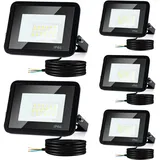 Tubiaz LED Strahler Außen, 30W Fluter Baustrahler Wasserdicht IP66, Scheinwerfer 230V, Superhell Außenstrahler 2550LM 6000K Kaltweiß Beleuchtung Außenlampe (Kein Stecker)