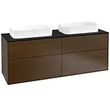 Villeroy & Boch Villeroy und Boch Finion Waschtischunterschrank F72200GN 160x60,3x50,1cm, Glass Black Matt, Walnut veneer