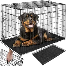 Tectake tectake® Hundekäfig-Gitterbox, klappbar, mit 2 Tragegriffen, 2 große Türen mit Doppelverriegelung, herausnehmbarer Boden, abgerundete Ecken