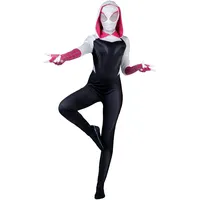 Marvel Spider-Gwen Offizielles Zentai-Halloween-Kostüm für Erwachsene – Overall mit Kapuze, Spandex-Maske zum Überziehen, Größe XL