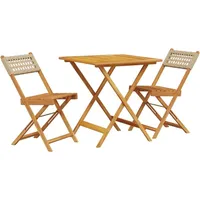 vidaXL 3-tlg. Bistro-Set Beige Poly Rattan und Massivholz