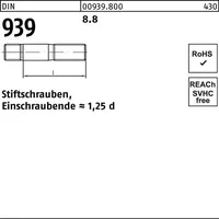  Stiftschraube DIN 939 M8x 80 8.8 Einschraubende=1,25d 50 Stück