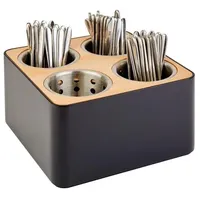 APS Besteckbehälter, Edelstahl, Holz 27 x 27 cm, H15 cm, vier Kammern, schwarz / braun