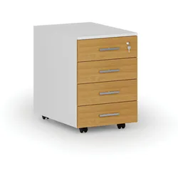 Büro-Rollcontainer PRIMO WHITE, 4 Schubladen, Weiß/Buche