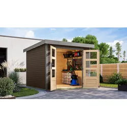 Gartenhaus KARIBU "Jupiter 3,5 B", terragrau, graualuminium, ohne Fußboden, Holz, Stahl, Gartenhäuser, in verschiedenen Farben