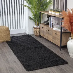 Hochflor-Läufer SURYA "BORACAY", schwarz, B:80cm H:37mm L:220cm, Kunstfaser, Teppiche