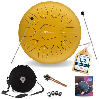 Sonodrum Steel Tongue Drum C - Dur, Zungentrommel 30 cm groß mit 11 Tönen,Steel Drum, Inkl. Liederbuch, Schlägel, Fingersticks und Tragetasche