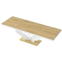 Design Esstisch Tisch HEB-222 Eiche Natur - Weiß Hochglanz ausziehbar 160 bis 256 cm