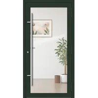 PREMIUM Aluminium-Glas Haustür "HELENA" 90 mm Vollverglasung flächenbündig Tannengrün matt RAL 6009 beidseitig außen öffnend DIN rechts
