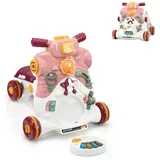 3 in 1 Lauflernwagen mit Lichtern und Musik, Lauflernhilfe & Rutschauto & Spielbrett, Baby Walker für Baby von 6-36 Monaten, Gehfrei 46 x 46 x 46cm