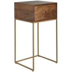 Kadima Design Nachttisch Mango Massivholz/Metall, Industrial-Stil, Boxspringbett-kompatibel, Geräumige Schublade. 40x35x75 cm