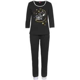 Peanuts Pyjama PEANUTS, Damen, Gr. 32/34, schwarz, Single Jersey, Obermaterial: 100% Baumwolle, bedruckt, bequem knöchellang, Rundhals, kontrastfarben, Homewear-Sets Pyjama, mit Snoopy Druckmotiv