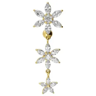 PIERCINGLINE Bauchnabelpiercing Chirurgenstahl Bananabell 3 GROSSE KRISTALLBLUMEN (Bananabells, 1-tlg) goldfarben