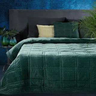 Eurofirany Hochwertige Tagesdecke Velvet Samt Gesteppter Bettüberwurf Silber Blau Steppung Ganzjährig Samt Steppdecke Quilt (Kristin 2 Dunkelminze, 220 cm x 240 cm)
