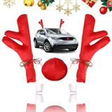 Weihnachten Auto Rentier Geweih und rote Nase Set FaJoek Rentier Auto Set, Rudolph Deko Auto, Auto Deko Weihnachten, Weihnachtsdeko Auto Rudolph Kostüm Set mit Geweih und Nase (Red)