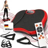 Vibrationsplatte mit Bluetooth, LCD Vibrationstrainer Fernbedienung Trainingsbänder, 3 Intensitätsstufen, 10 Programme, Rüttelplatte Massage, Retoo - Schwarz/Rot