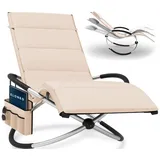 eloneo Schaukelliege Outdoor mit Tasche und Auflage, Relaxliege bis 180 kg Belastbarkeit, Schaukelsessel Outdoor, Liegestuhl wetterfest, Sonnenliege für Garten und Balkon, Creme/Creme