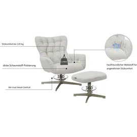 Home Affaire Drehsessel HOME AFFAIRE "VERGAS Ohrensessel mit Hocker im Set", beige, B:85cm H:88cm T:80cm, metal frame, plywood, foam, fabric, metal base, Sessel, Drehsessel, Relaxsessel mit 360-Grad-Drehfunktion u. Hocker, Web-Stoff