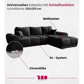 bromarkt Ecksofa NUBES Schlaffunktion Bettkasten L-Form 298x184x85cm Graphit - Grau